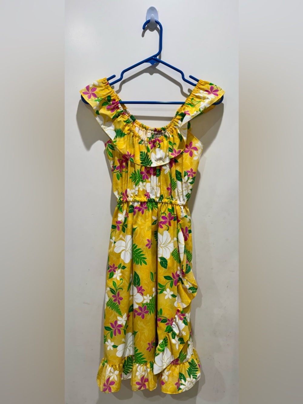 Hawaiian Creation Yellow Floral Ruffle Sundress